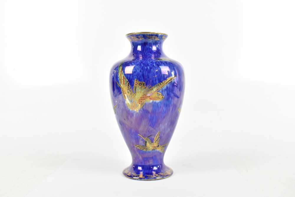 WEDGWOOD; a lustre vase, decorated with birds against a mottled blue ground, height 21.5cm. - Image 3 of 5