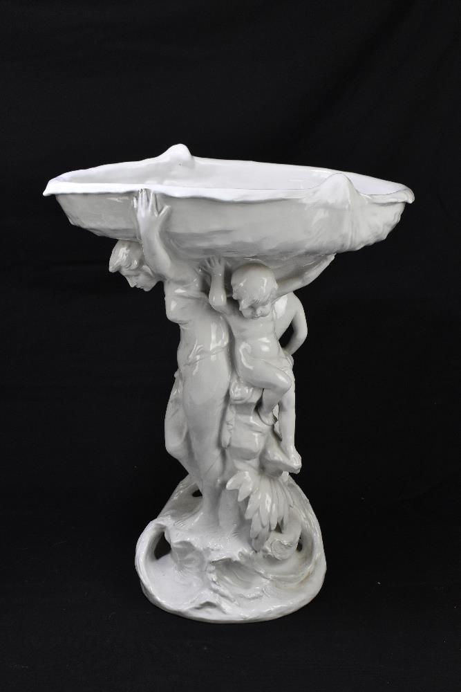 ROYAL DUX; a blanc-de-chine centrepiece, with a further blanc-de-chine table lamp decorated with - Image 4 of 4