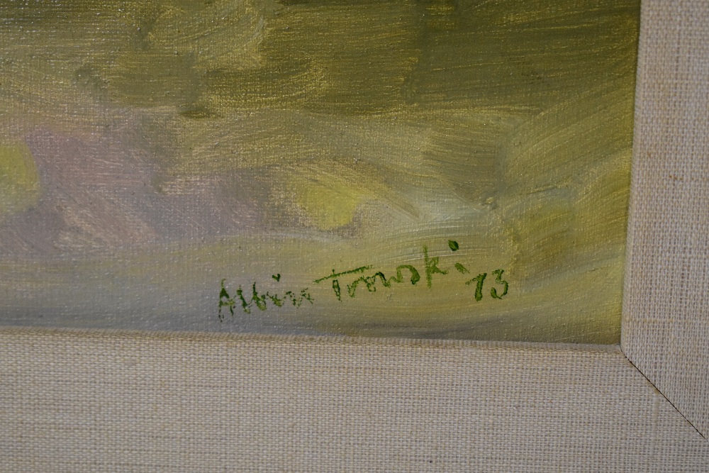 ALBIN TROWSKI (1919-2012); oil on board, a horse fair, signed and dated 73, 43.5 x 59cm, framed. ( - Image 3 of 5