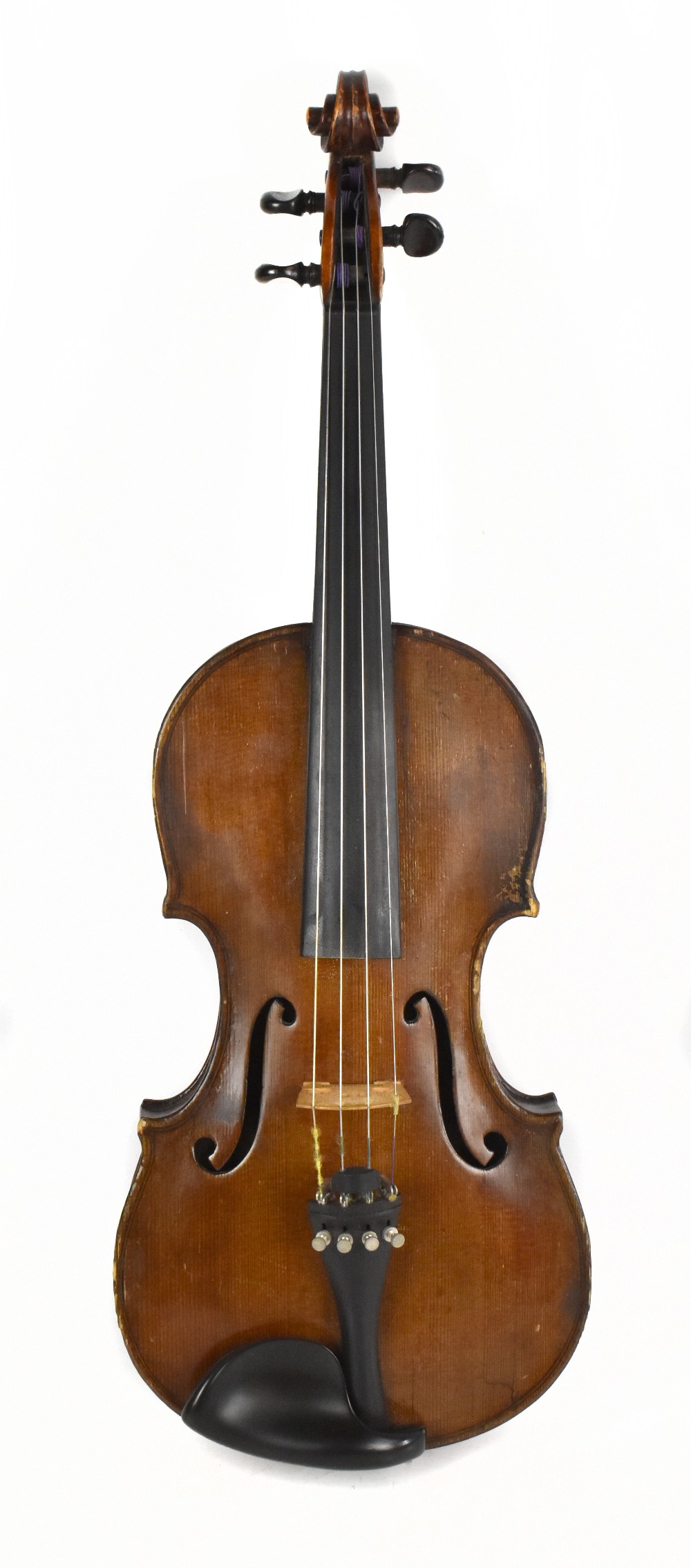 A full size violin labelled 'Vincentius Postiglione Me Fecit Neapoli 1886', with two-piece back,