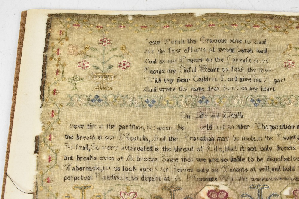 A 19th century needlework sampler with various verses, by Sarah Cowland, finished this work in the - Image 2 of 4