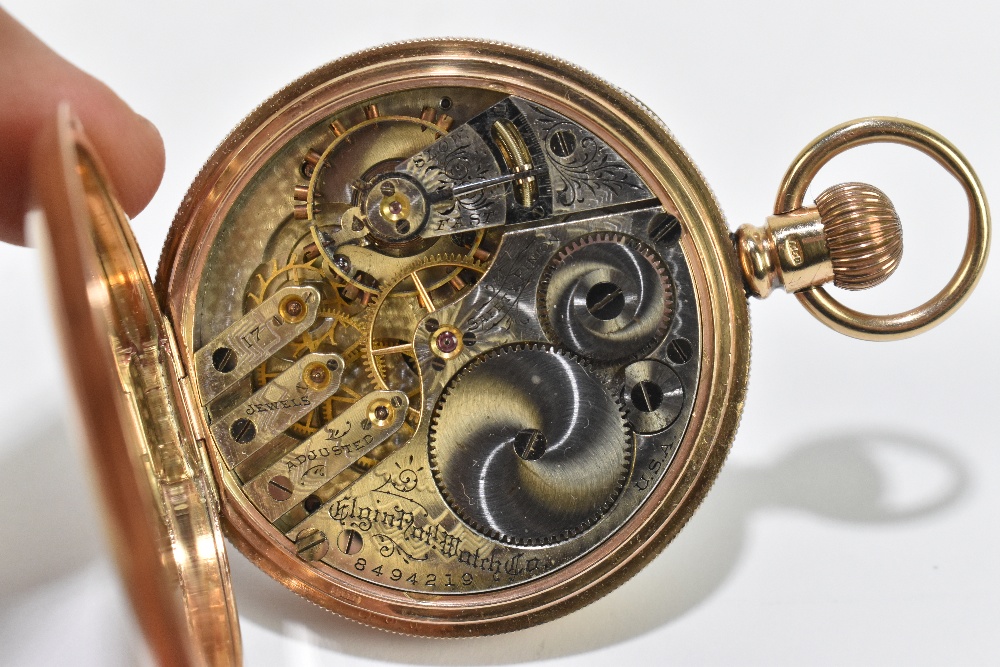 ELGIN WATCH CO; a 9ct yellow gold crown wind open face pocket watch, the enamel dial set with jewels - Image 4 of 4