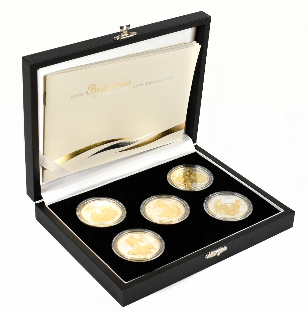 THE ROYAL MINT; a 2006 Britannia Golden Silhouette Collection, comprising five gold plated silver £2