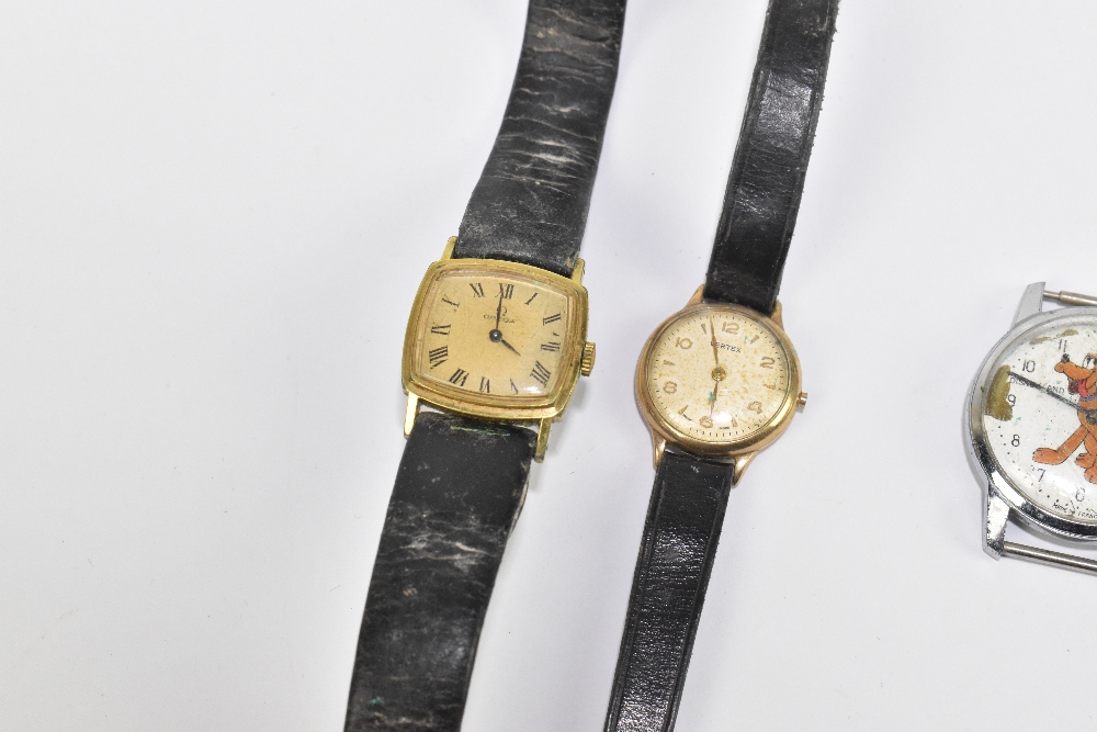 An 18ct yellow gold wristwatch with Roman numerals to the white enamel dial (af), a further Vertex - Image 2 of 8