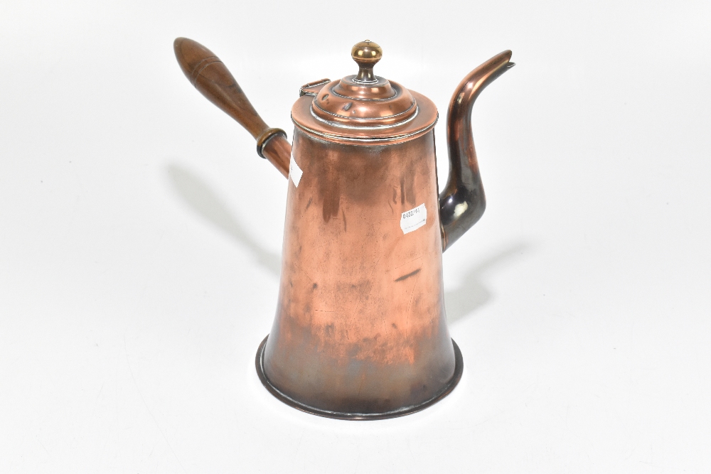 A 19th century copper tavern coffee pot, with wooden handle, height 27cm. - Image 3 of 6