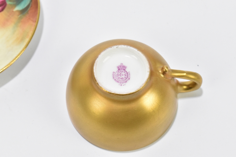 ROYAL WORCESTER; a hand painted cabinet cup and saucer decorated with roses by Twin, with a pink - Image 5 of 8