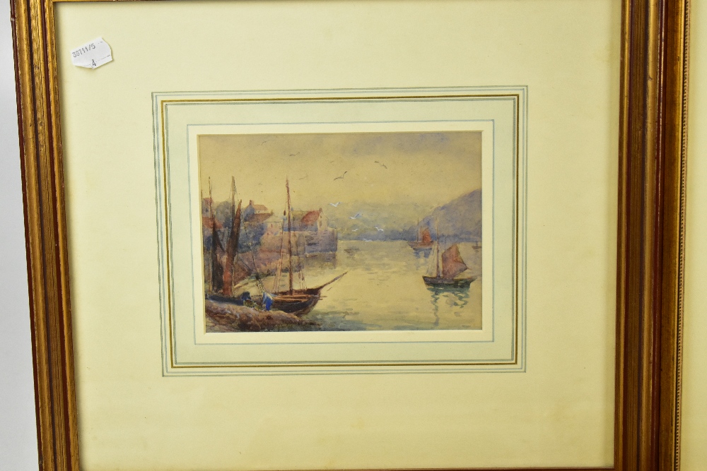 19TH CENTURY BRITISH SCHOOL; watercolour, figures in boats in harbour scene, 13 x 18cm, a - Image 3 of 4