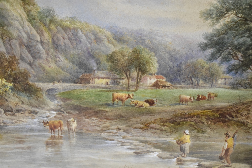 H. ARTHUR; 19th century watercolour, river landscape with figures and cattle, signed lower right, - Image 5 of 6