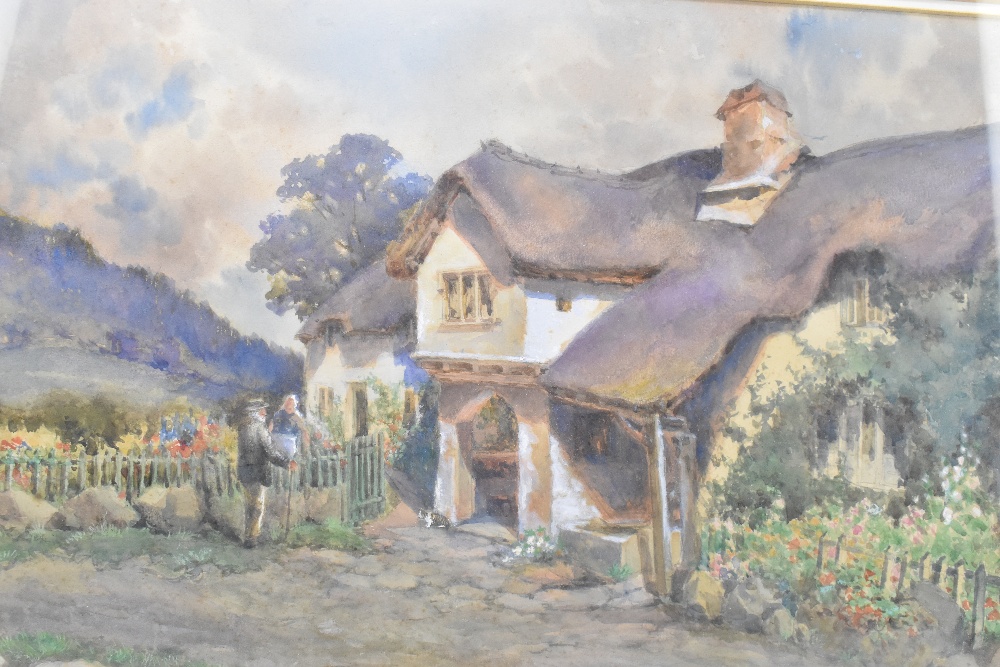 LATE 19th CENTURY BRITISH SCHOOL; watercolour, figures beside thatched cottage, 'The Fire At Lust - Image 4 of 5