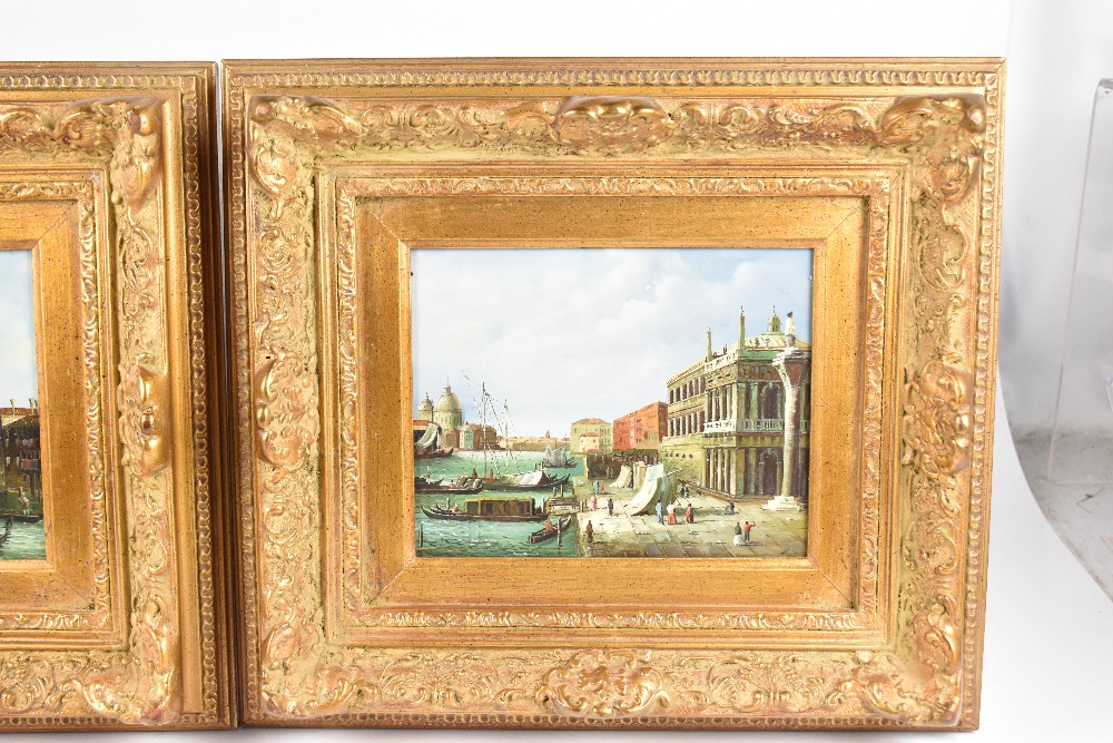 A pair of decorative gilt framed oils on board, Venetian scenes, 18.5 x 23cm. - Image 4 of 6