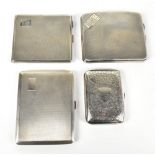 A collection of four hallmarked silver cigarette cases, the largest Birmingham 1925, 10cm in length,