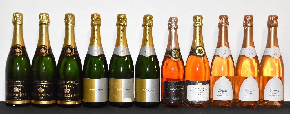 CHAMPAGNE; eleven bottles of mixed champagne including three bottles Rene Brisset Brut Champagne,