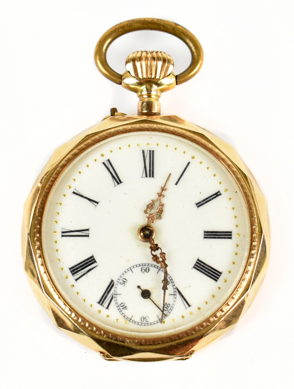 EQUESTRIAN INTEREST; an American 14ct gold crown wind open faced pocket watch, the enamel dial