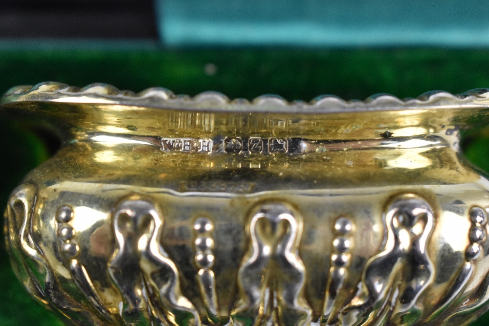 WILLIAM HAIR HASELER; a pair of late Victorian hallmarked silver gilt open salts with gadrooned - Image 2 of 2