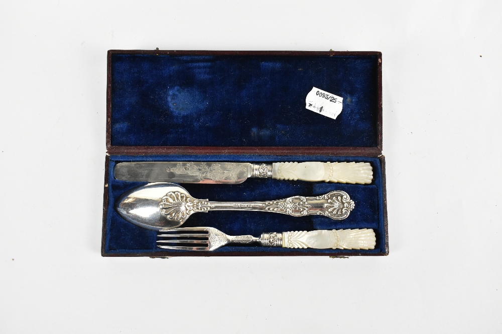 AARON HADFIELD; a Victorian hallmarked silver three piece christening set comprising spoon, silver - Image 4 of 4