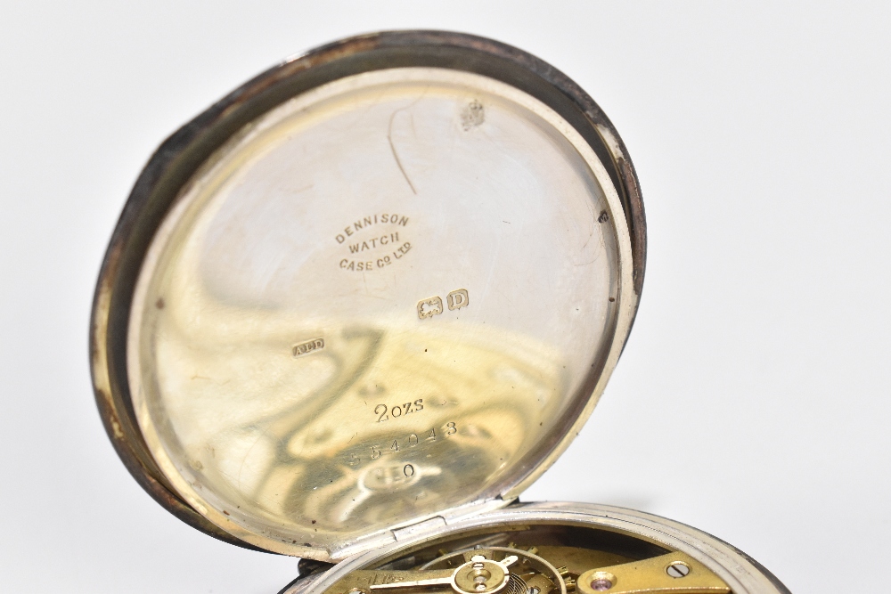 J.W. BENSON; a crown wind half hunter silver pocket watch with external blue enamelled Roman - Image 6 of 6