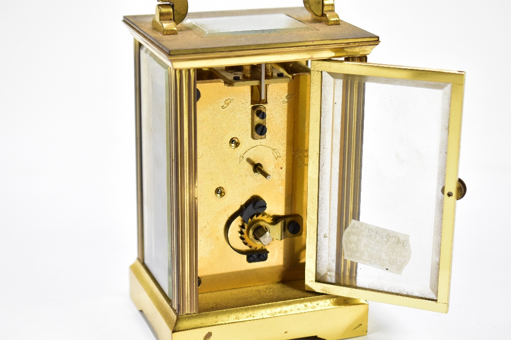 MAPPIN & WEBB; a brass cased carriage clock, the enamel dial set with Roman numerals, height - Image 3 of 3