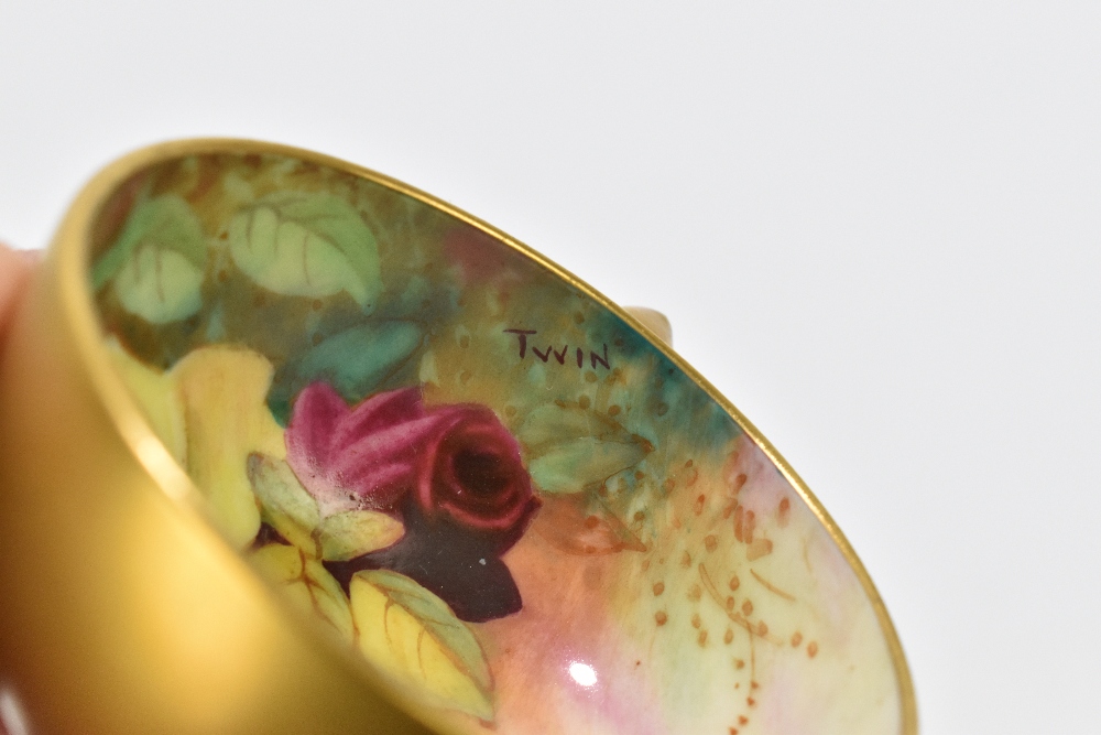 ROYAL WORCESTER; a hand painted cabinet cup and saucer decorated with roses by Twin, with a pink - Image 6 of 8