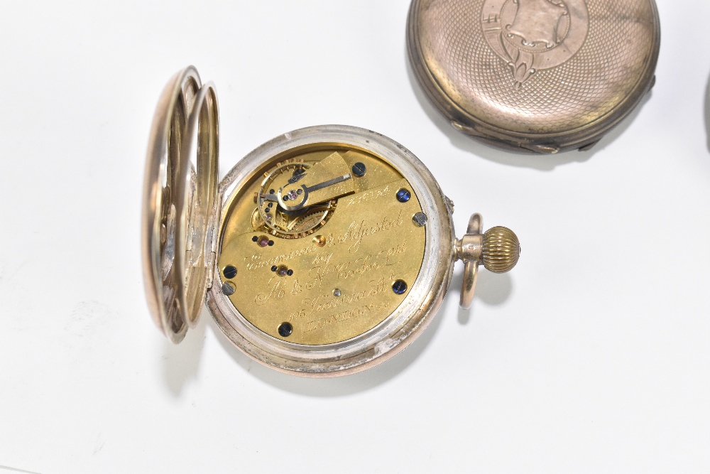 A Edward VII hallmarked silver half hunter crown wind pocket watch, the enamel dial set with Roman - Image 3 of 5