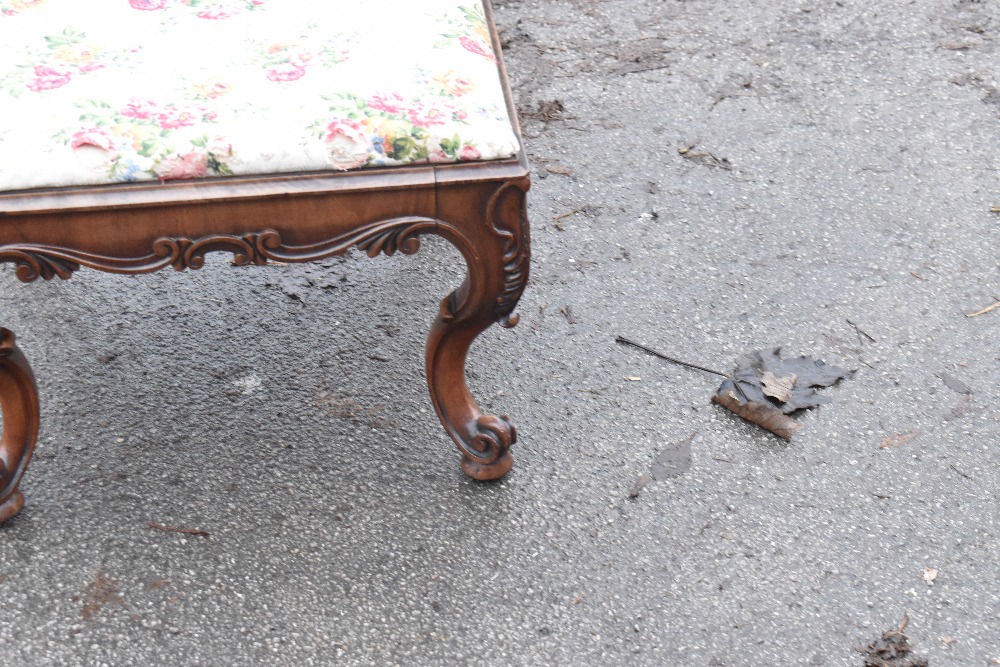 A Victorian carved mahogany stool with floral seat, on cabriole legs, height 37cm - Image 3 of 4