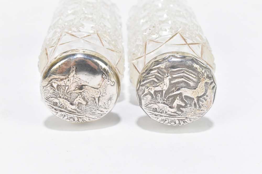 CARRINGTON & CO; a pair of Edwardian hallmarked silver mounted cut glass scent bottles and stoppers, - Image 4 of 4
