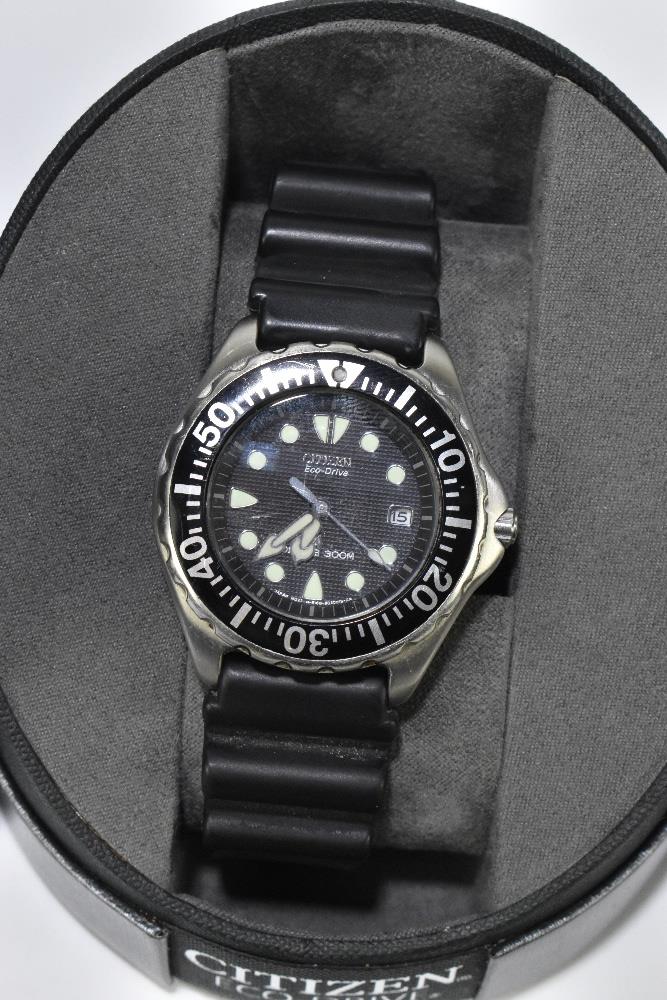CITIZEN; a gentleman's Eco-Drive diver's 300m stainless steel wristwatch, with rubber bracelet, - Image 2 of 2