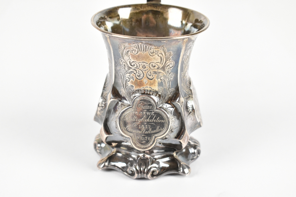 GEORGE UNITE; a Victorian hallmarked silver christening mug with chased scrolling decoration and - Image 3 of 4