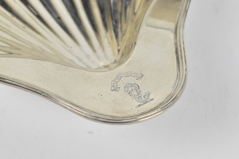 A George III hallmarked silver shell shaped butter dish with engraved armorial, London 1792, - Image 2 of 4