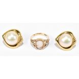 A pair of 14ct yellow gold Mabe pearl set earrings with clip and post fittings, diameter of pearls