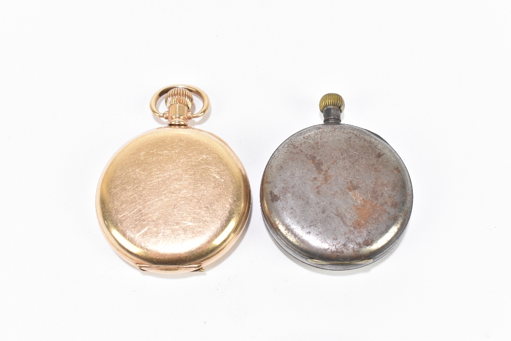 ELGIN; a gold plated crown wind full hunter pocket watch with Roman numerals to the white enamel - Image 2 of 4