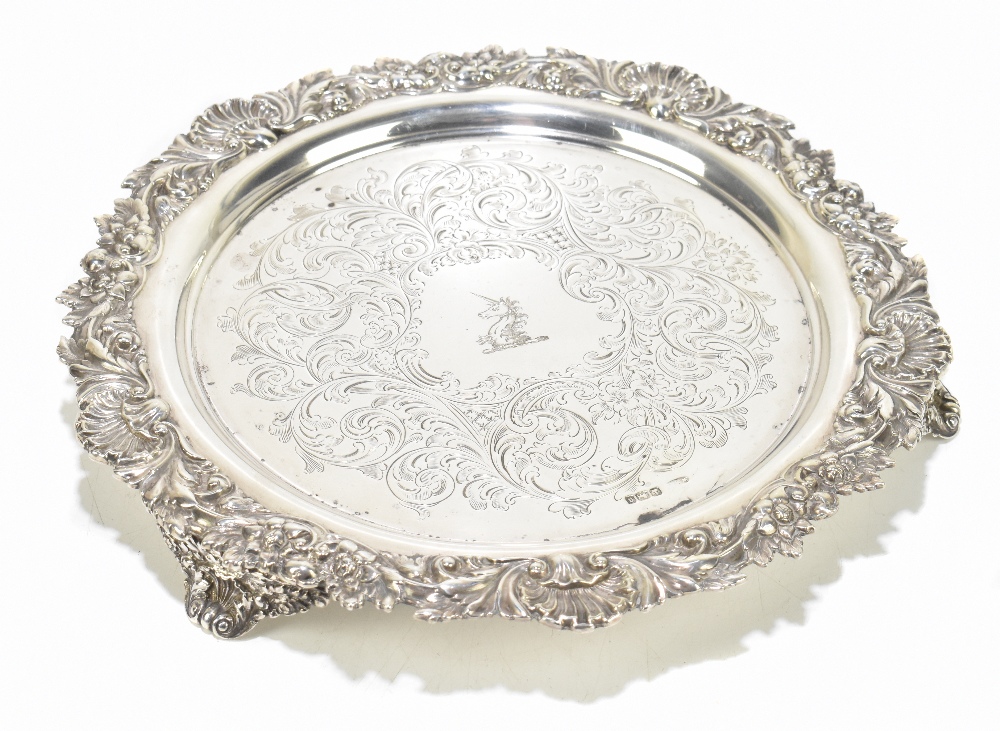 WILLIAM MAMMATT & SON; a Victorian hallmarked silver salver of circular form with an ornate cast