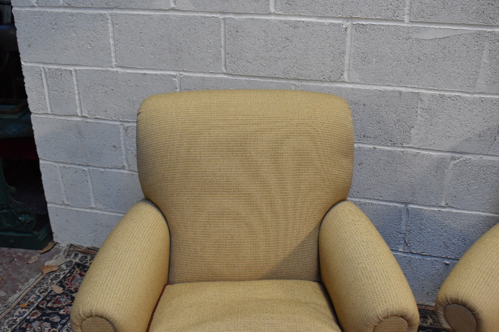 A pair of good quality reproduction armchairs on turned supports with brass castors. - Image 2 of 5