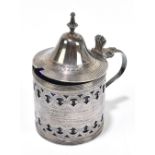 A George III hallmarked silver pierced mustard with blue glass liner, London 1796, weight 2.5ozt/