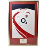 SALE SHARKS & ENGLAND; a 2007 England Rugby shirt signed by Andrew Sheridan and Mark Cueto, framed