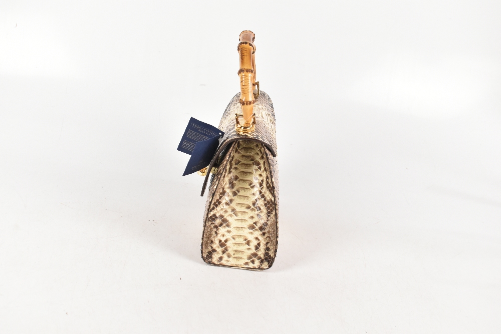 VERO PITONE; a genuine python skin structure leather handbag with a front bamboo and gold tone - Image 2 of 5