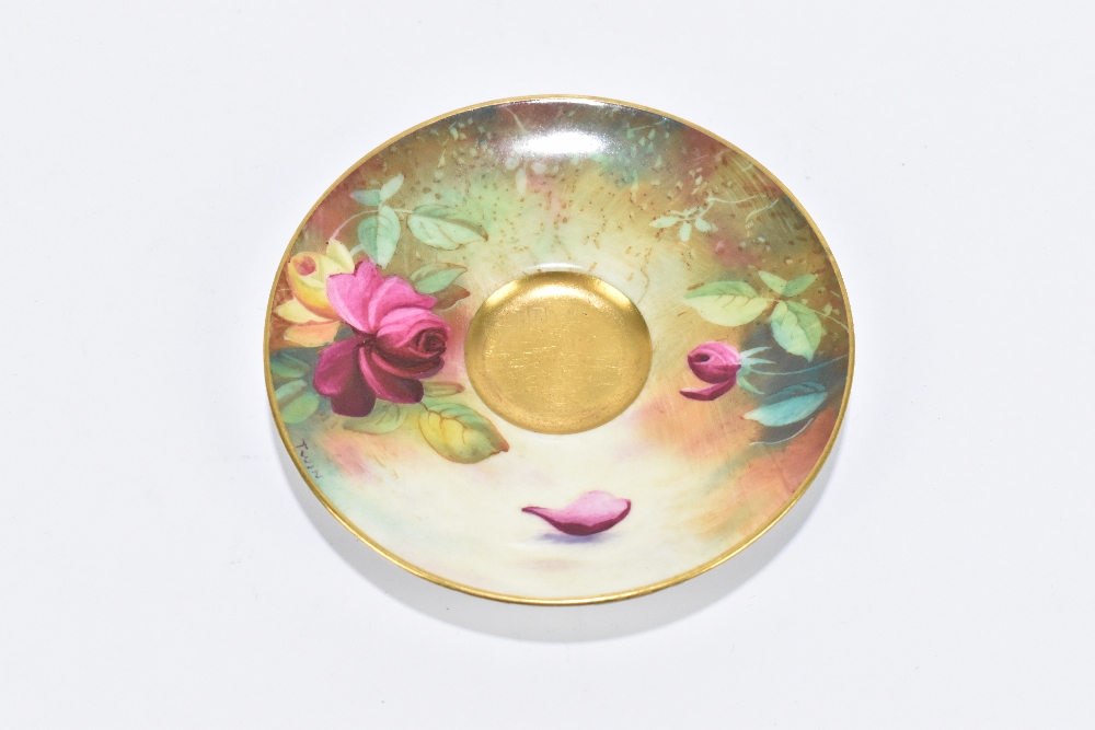 ROYAL WORCESTER; a hand painted cabinet cup and saucer decorated with roses by Twin, with a pink - Image 2 of 8