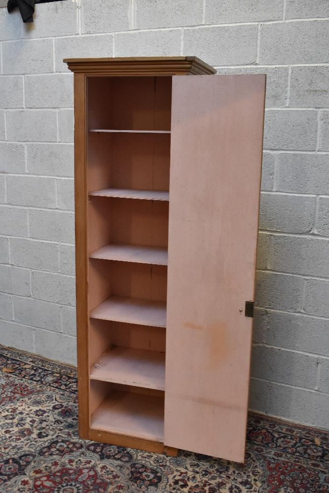 A tall Edwardian pine cupboard, with door enclosing five shelves, height 202cm, width 164cm, depth - Image 2 of 3