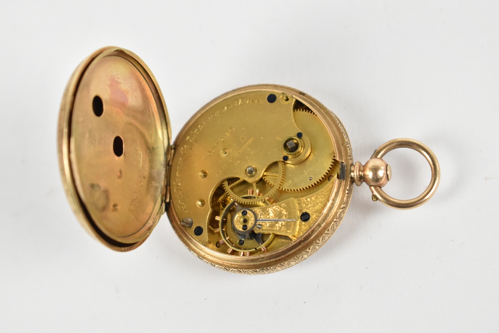 A yellow metal key wind fob watch marked 10C, the enamel dial set with Roman numerals and subsidiary - Image 2 of 2