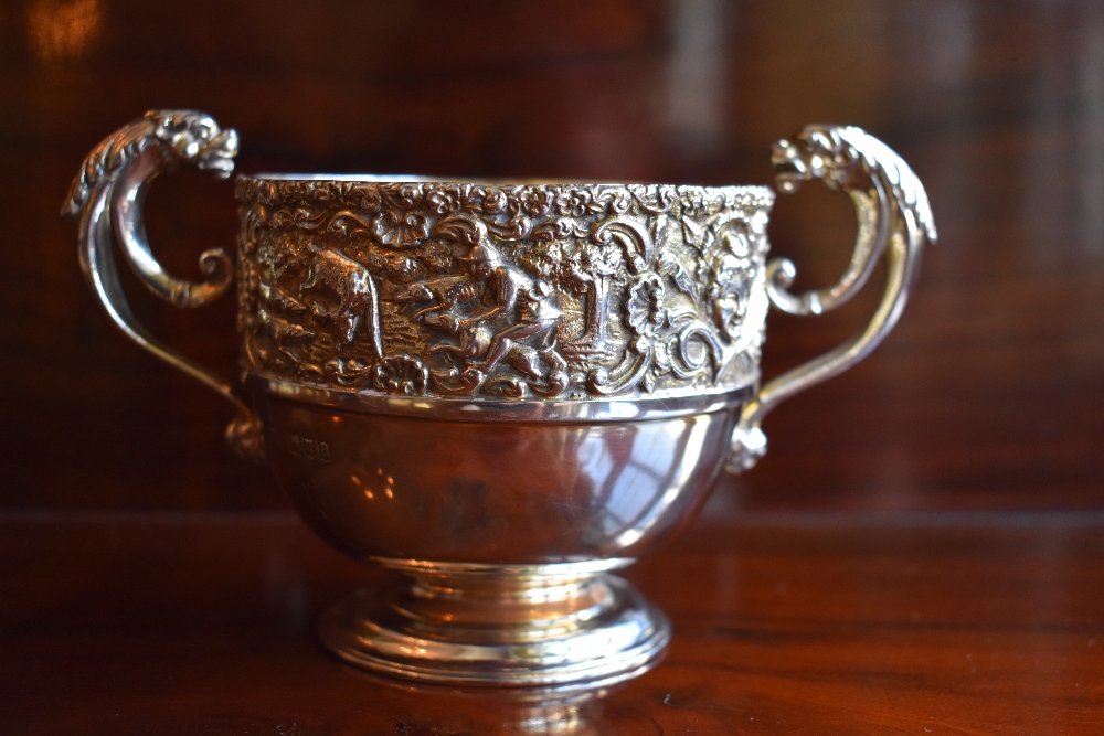 HUNTING INTEREST, WAKELY & WHEELER; a quality late Victorian hallmarked silver gilt twin handled cup - Image 4 of 4