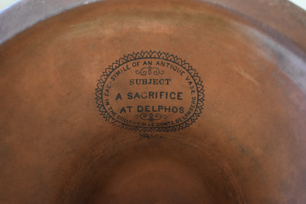 SAMUEL ALCOCK & CO; A large and unusual pair of Etruscan inspired twin handled terracotta vases, the - Image 7 of 7