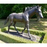 A contemporary bronze life size model of a colt horse standing four square and on integral base,