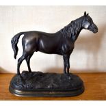 AFTER PIERRE JULES MÊNE; a contemporary bronze figure of a stallion standing four square, on