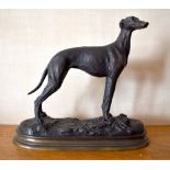 AFTER PIERRE JULES MÊNE; a contemporary bronze figure of a greyhound, raised on an integral oval