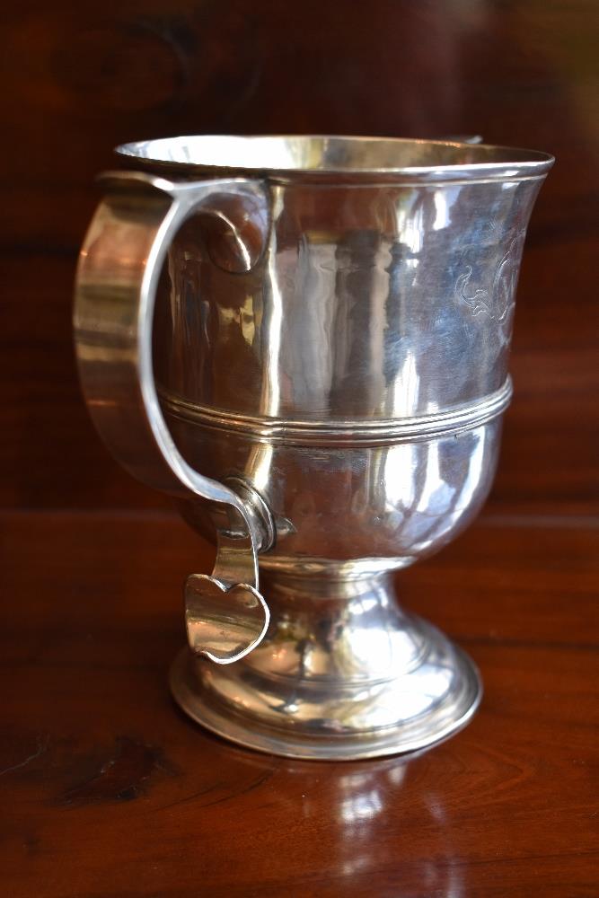 I. M.; a George III hallmarked silver twin handled cup with engraved initials 'WG' within a - Image 4 of 4