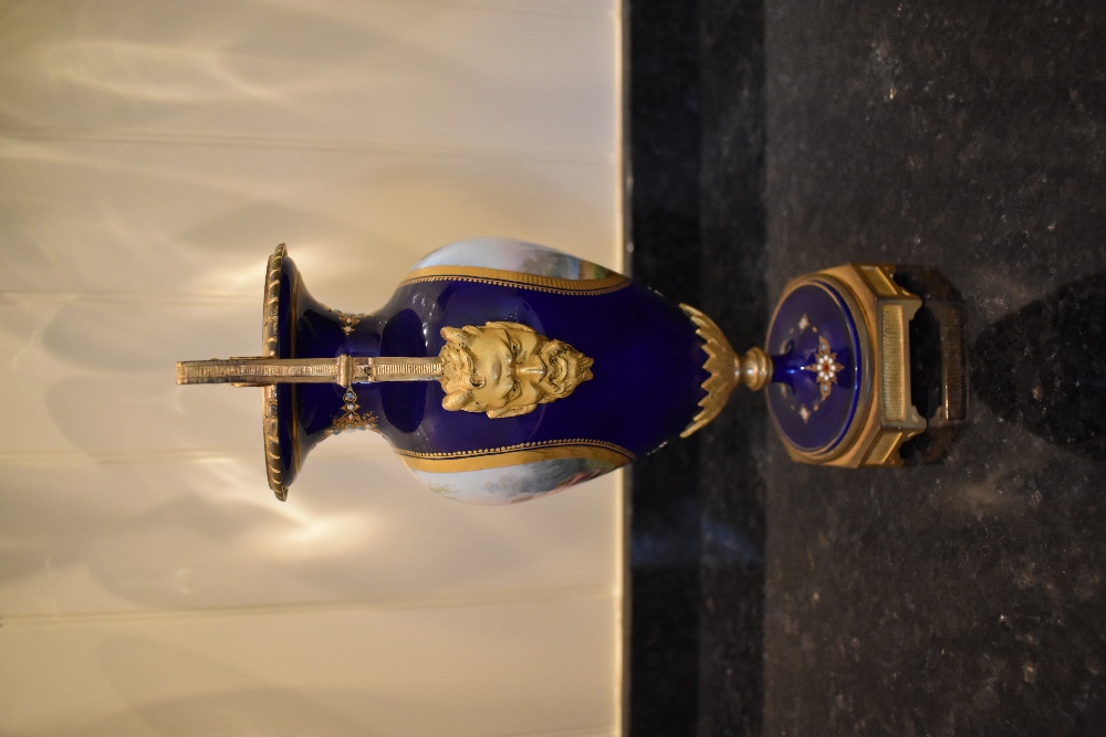 A late 19th century French porcelain ormolu mounted vase, the dark blue ground set with enamel ' - Image 2 of 4