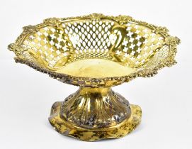 MAPPIN & WEBB; a late Victorian hallmarked silver gilt pierced pedestal bowl, with foliate decorated