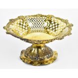 MAPPIN & WEBB; a late Victorian hallmarked silver gilt pierced pedestal bowl, with foliate decorated