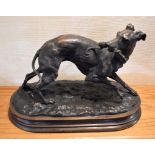 AFTER PIERRE JULES MÊNE; a contemporary bronze figure of a hound with crop in his mouth, on integral