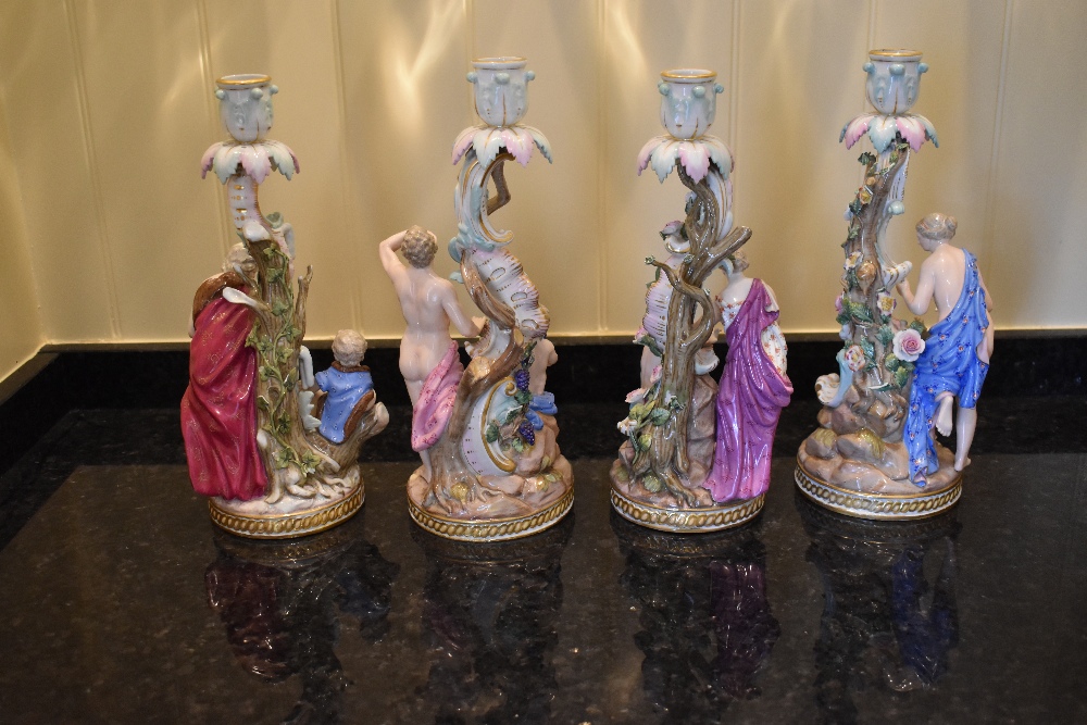 A set of four late 19th century Meissen candlesticks representing the four Seasons, each with - Image 2 of 4
