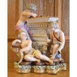 A mid-19th century Meissen porcelain figure group representing Architecture, with three cherubic